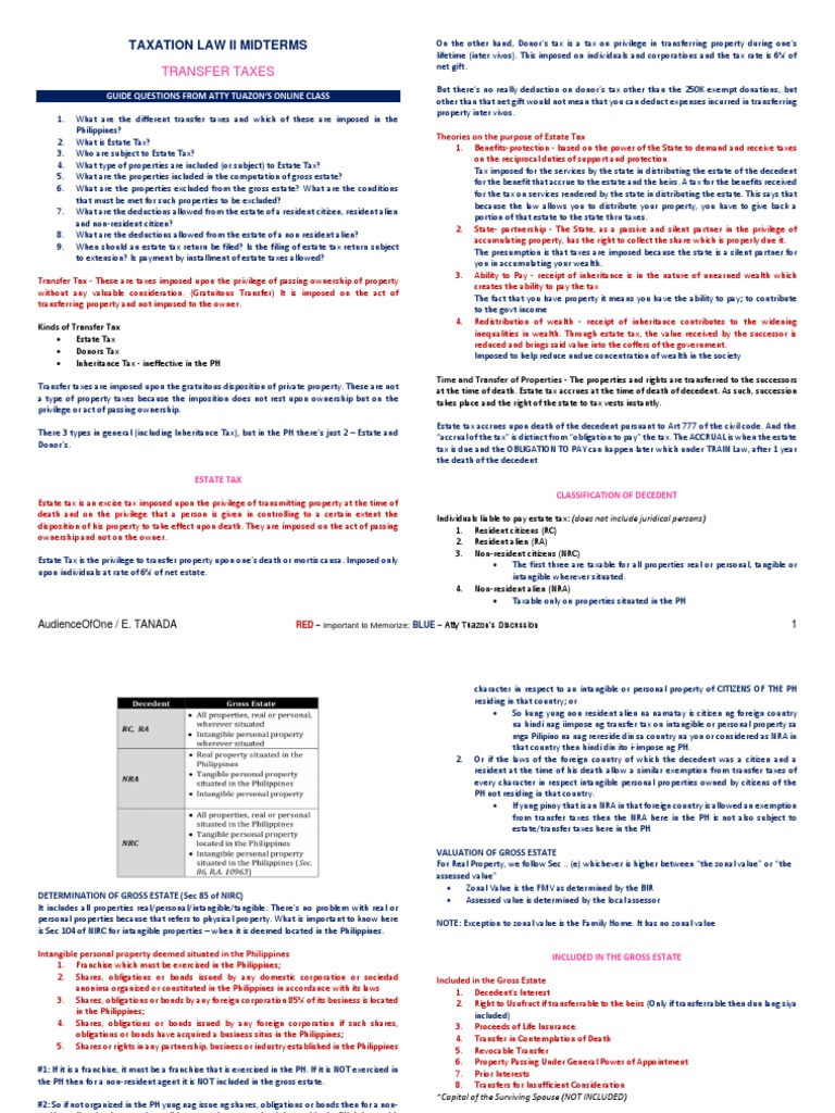TAX II Reviewer 2020 Atty Tuazon | PDF | Estate Tax In The United ...