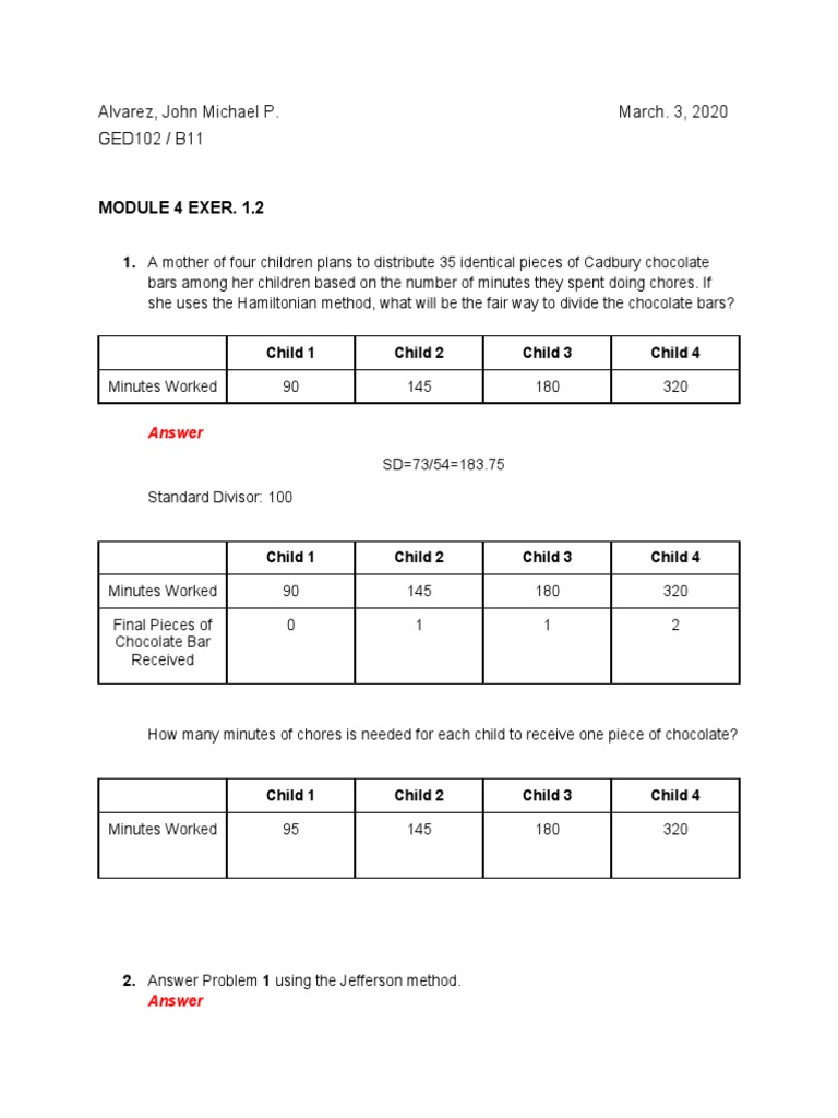 Apportionment Methods in Chore and Team Distribution | PDF | Elections ...