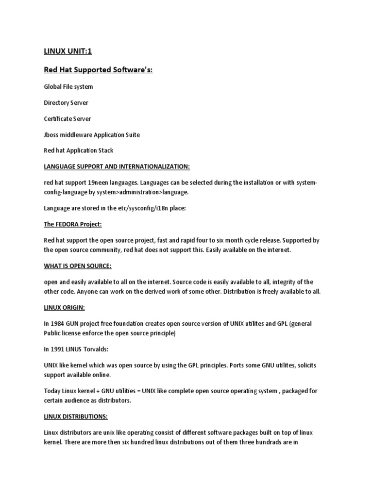 Linux Unit:1 Red Hat Supported Software's:: Language Support and ...