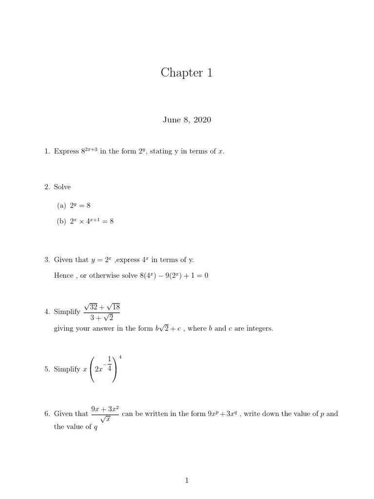Chapter 1 P1 | PDF | Square Root | Equations