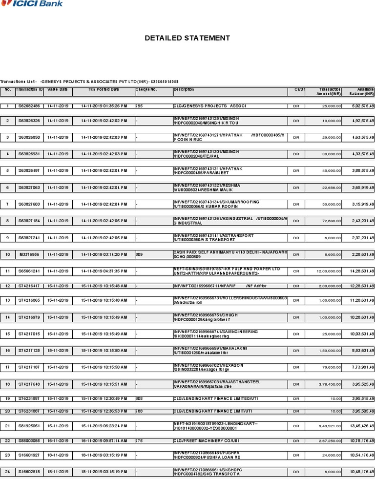 Detailed Statement: Transactions List - GENESYS PROJECTS & ASSOCIATES ...