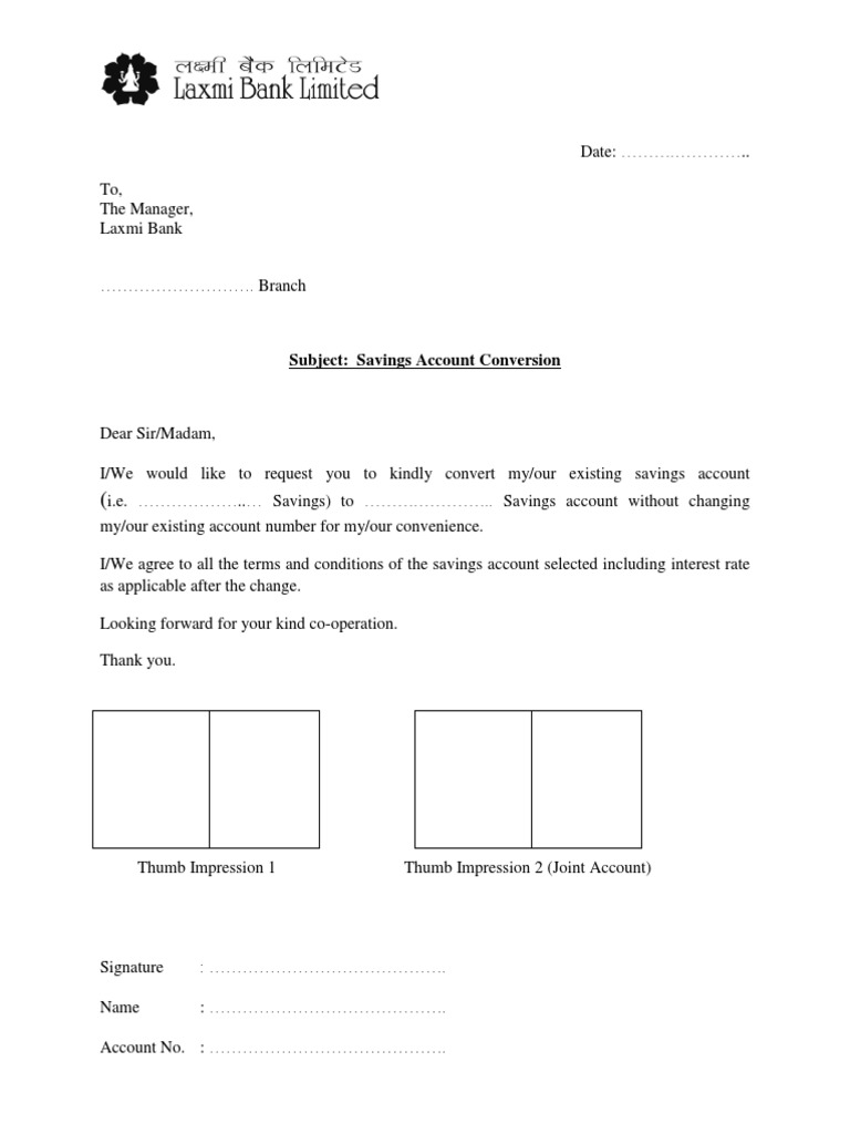 Savings Account Conversion Request | PDF