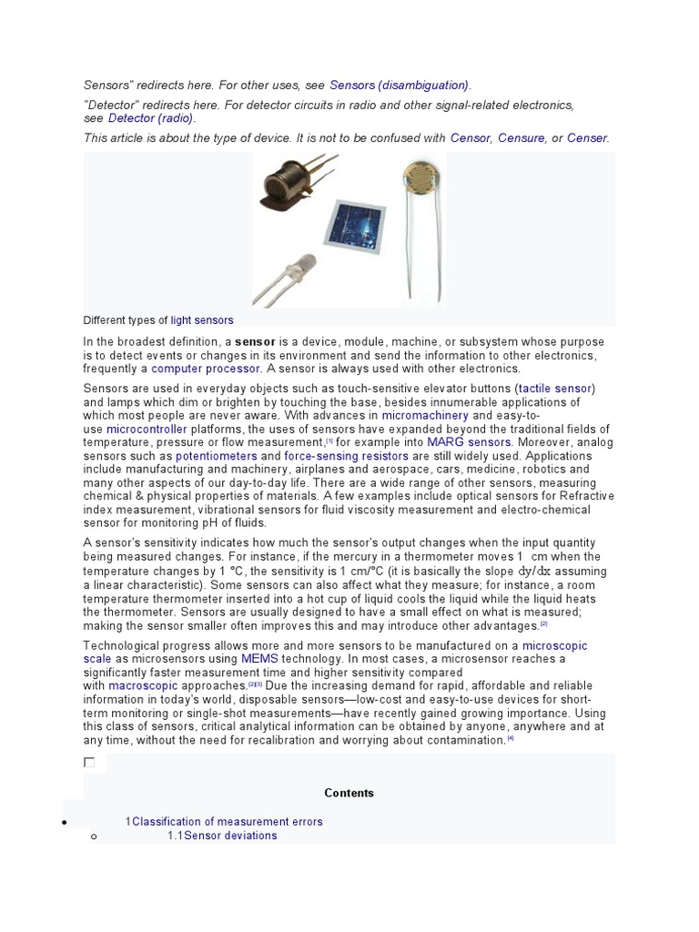 Sensors (Disambiguation) Detector (Radio) Censor Censure Censer PDF
