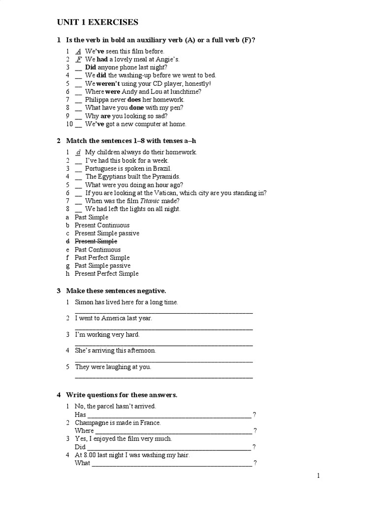 Verb Forms and Exercises Guide | PDF | Grammar | Morphology