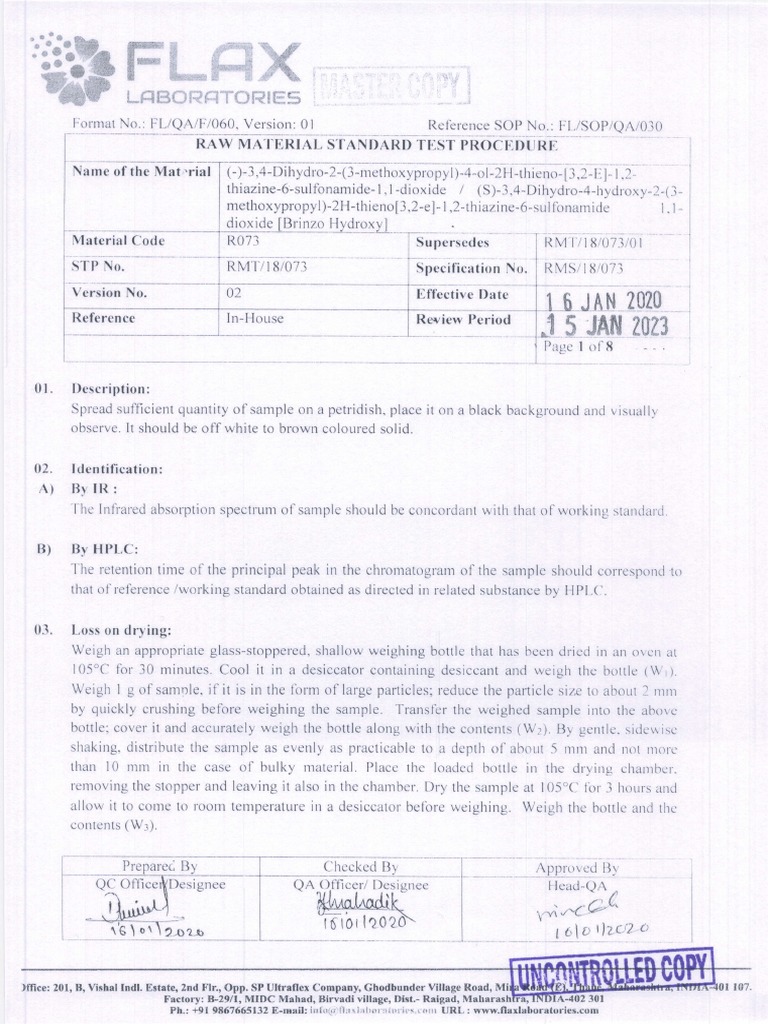 Raw Material Testing Procedure | PDF | Separation Processes | Physical ...