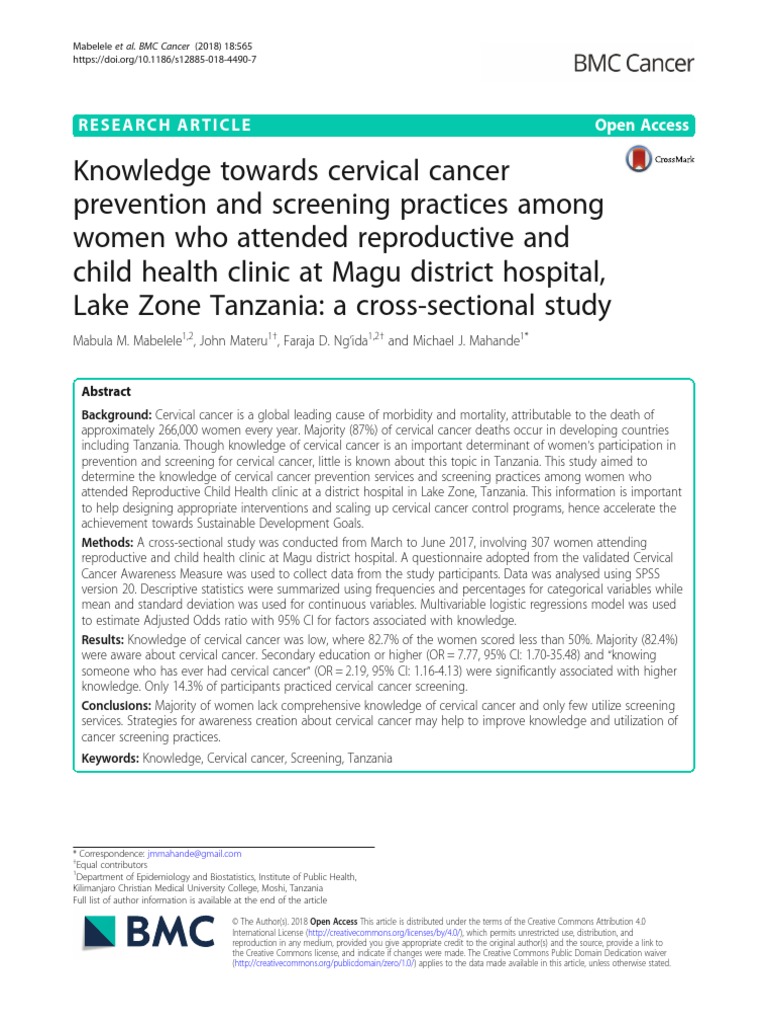 Cervical Cancer Prevention Tanzania PDF | PDF | Cervical Cancer | Cancer
