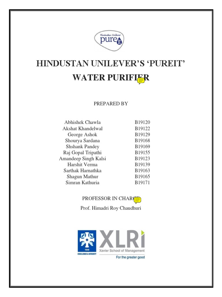 Hindustan Unilever'S Pureit' Water Purifier PDF Brand Retail