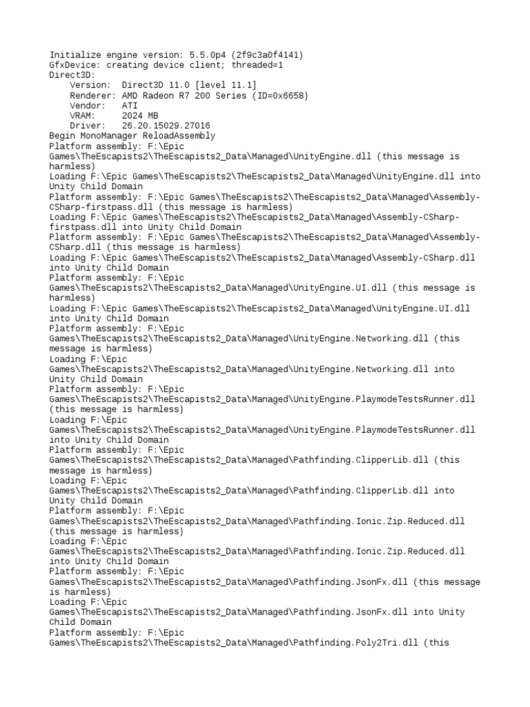 The Escapists 2 Unity Initialization Log | PDF | Unity (Game Engine ...