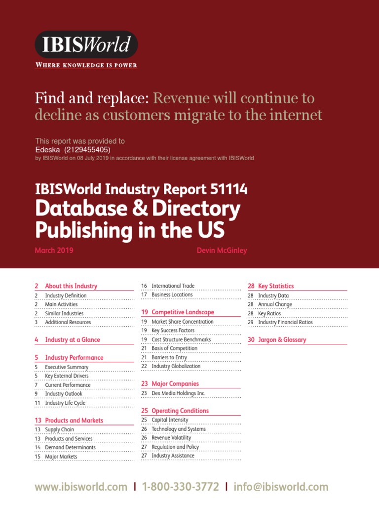 IBISWorld Database & Directory Publishing in The US 2019 PDF Advertising Publishing