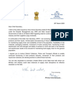 MoFPI Secretar Letter To Chief Secretary - 26th March 20