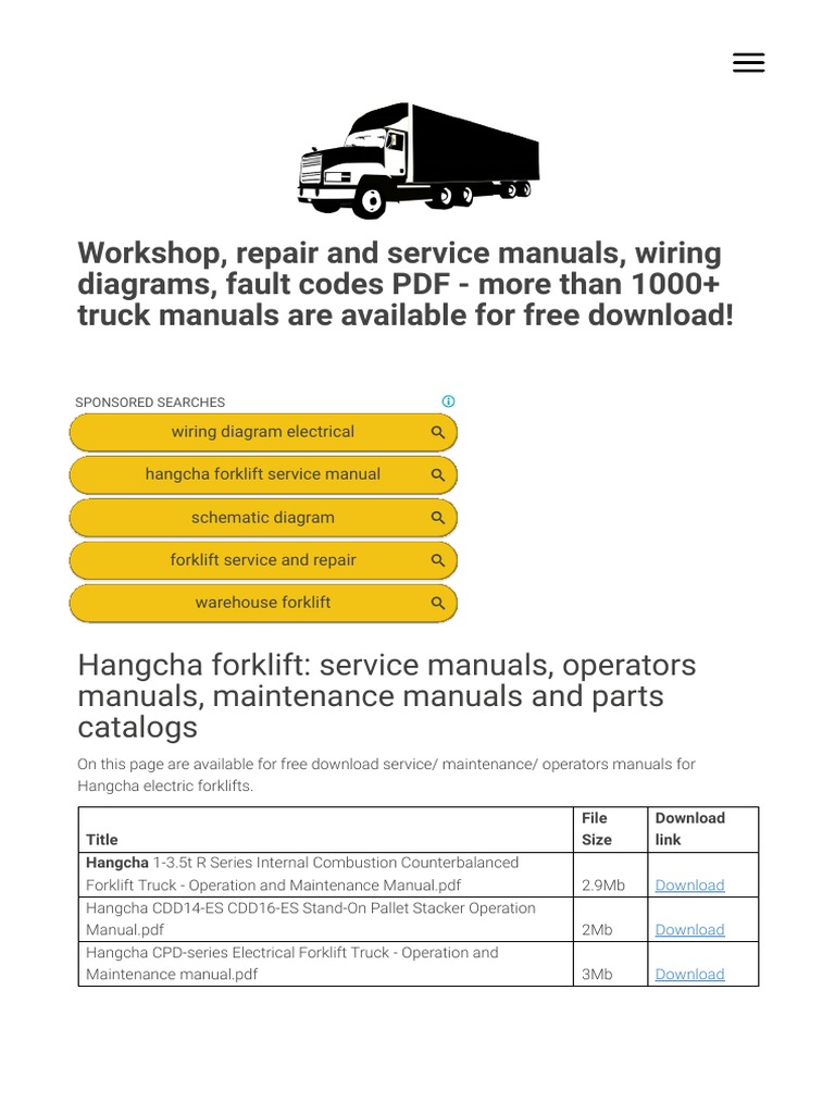 Hangcha Forklift Service Manuals Free Download T Forklift Download
