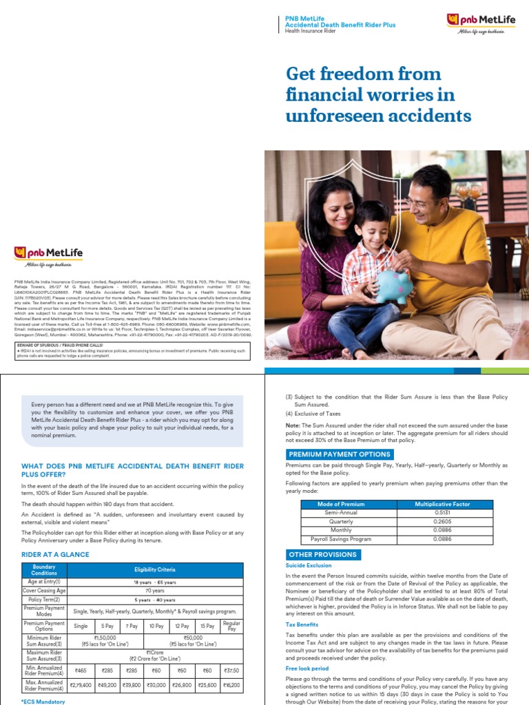 PNB MetLife Accidental Death Benefit Rider PDF Met Life Insurance