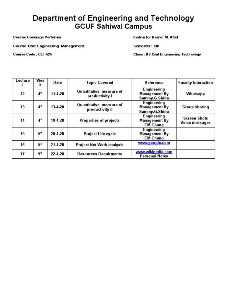 Engineering Management Course Overview | PDF