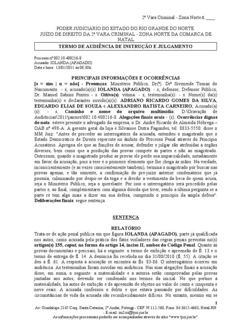 Meta 5 Criminal Termo De Audiência Instrução E Julgamento Ok