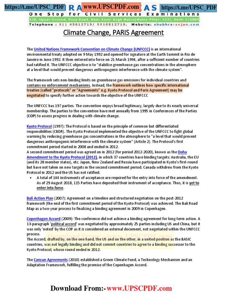 Climate Change and the Paris Agreement | PDF | Kyoto Protocol | United ...