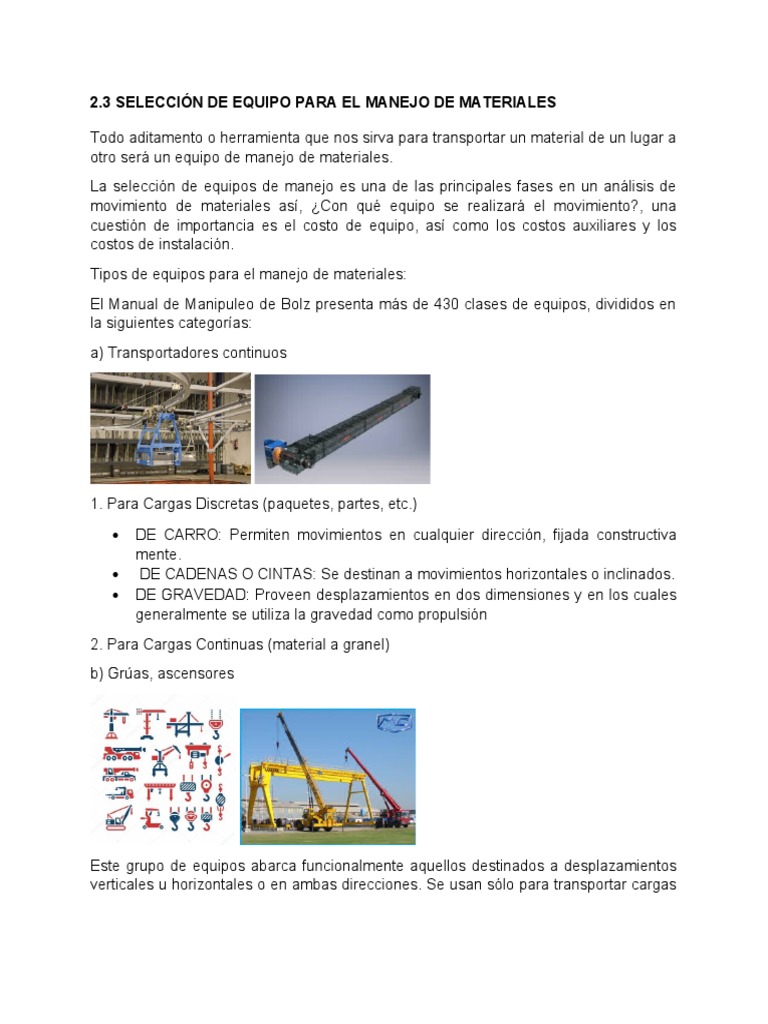 Selección de Equipos para Manejo de Materiales | PDF | Almacén | Logística