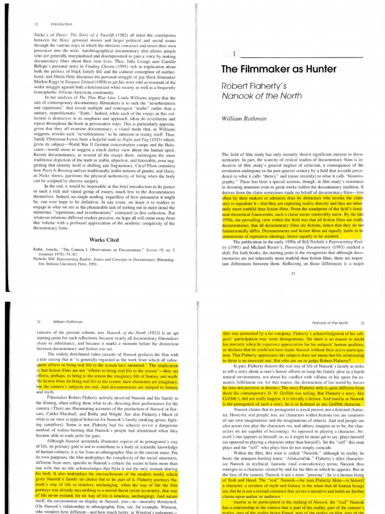 Rothman, Filmmaker As Hunter PDF | PDF