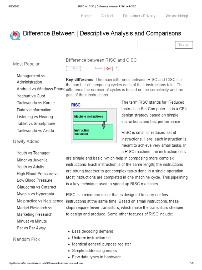 RISC Vs CISC - Difference Between RISC and CISC | PDF | Microprocessor ...