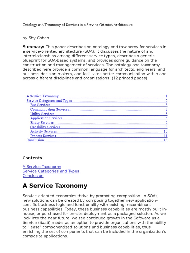 Service Taxonomy in SOA Framework | PDF | Service Oriented Architecture ...