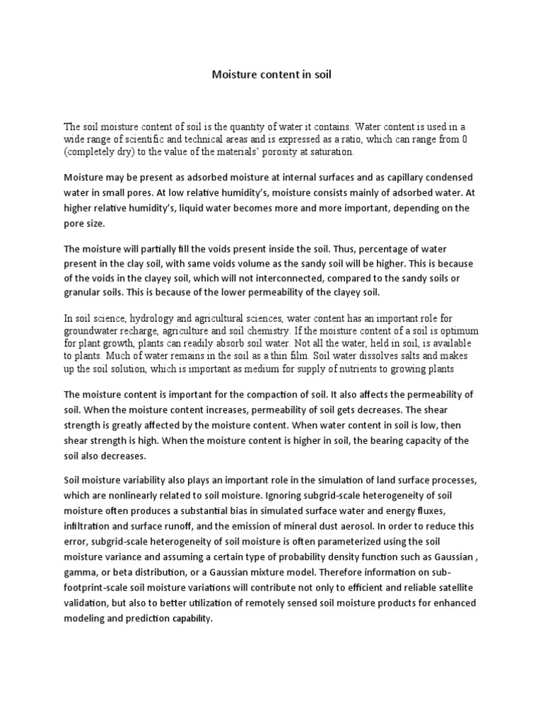 Moisture Content in Soil | PDF | Soil | Porosity