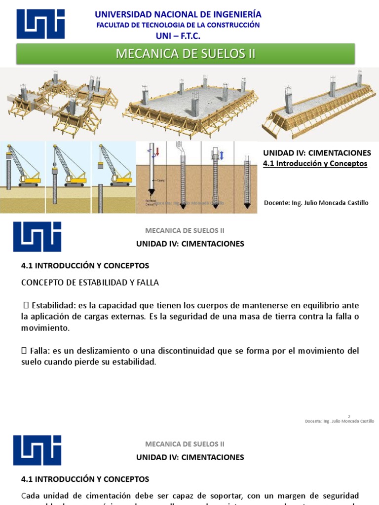 Unidad IV. Cimentaciones. 4.1 Introducción, Conceptos, Cimentaciones ...