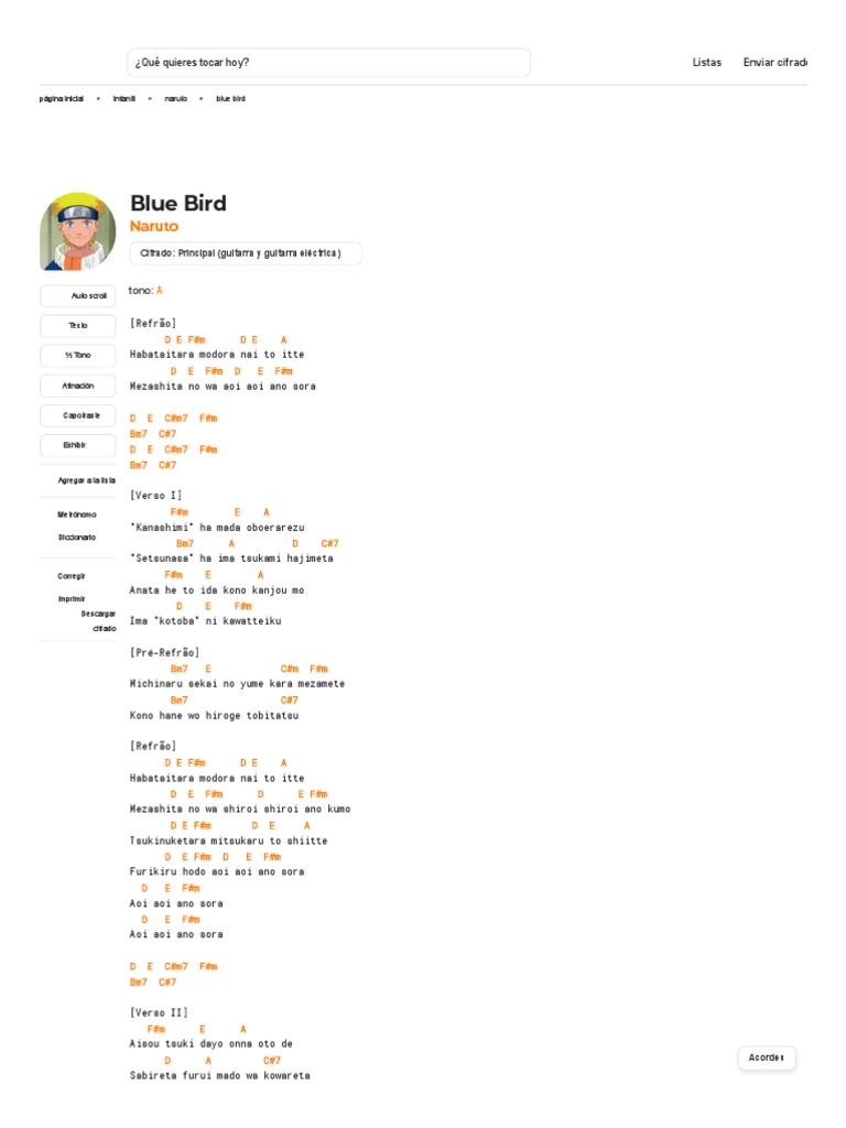 Blue Bird Naruto Cifra Club PDF Entretenimento (geral)