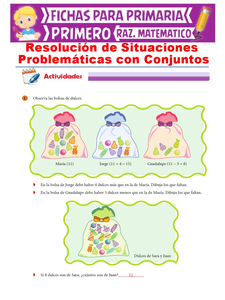 Problemas Con Conjuntos para Niños para Primero de Primaria PDF | PDF