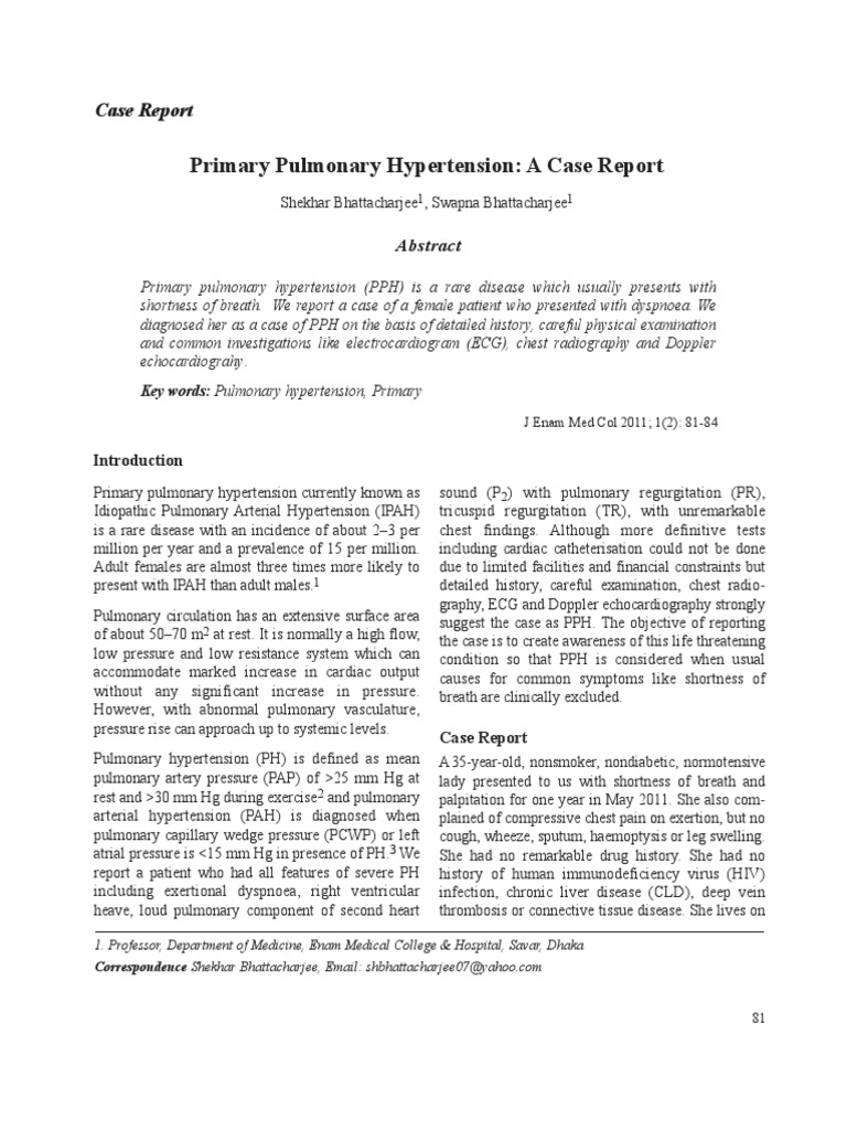 Primary Pulmonary Hypertension Case Study | PDF | Echocardiography | Heart