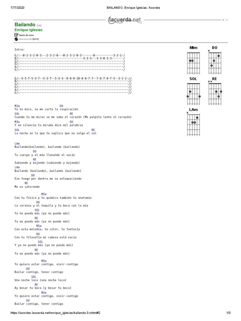 BAILANDO, Enrique Iglesias - Acordes PDF | PDF, image size:768x1024