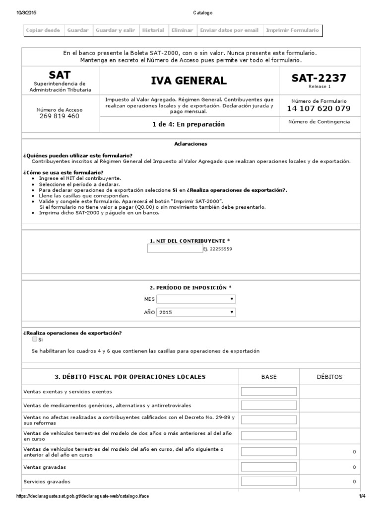 Formulario IVA General SAT-2237 | PDF | Impuesto al valor agregado ...