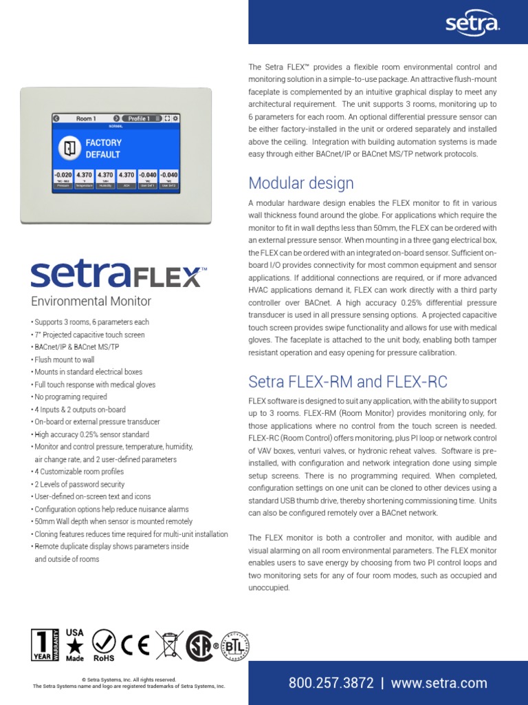 Setra FLEX Data Sheet PDF Touchscreen Computer Monitor