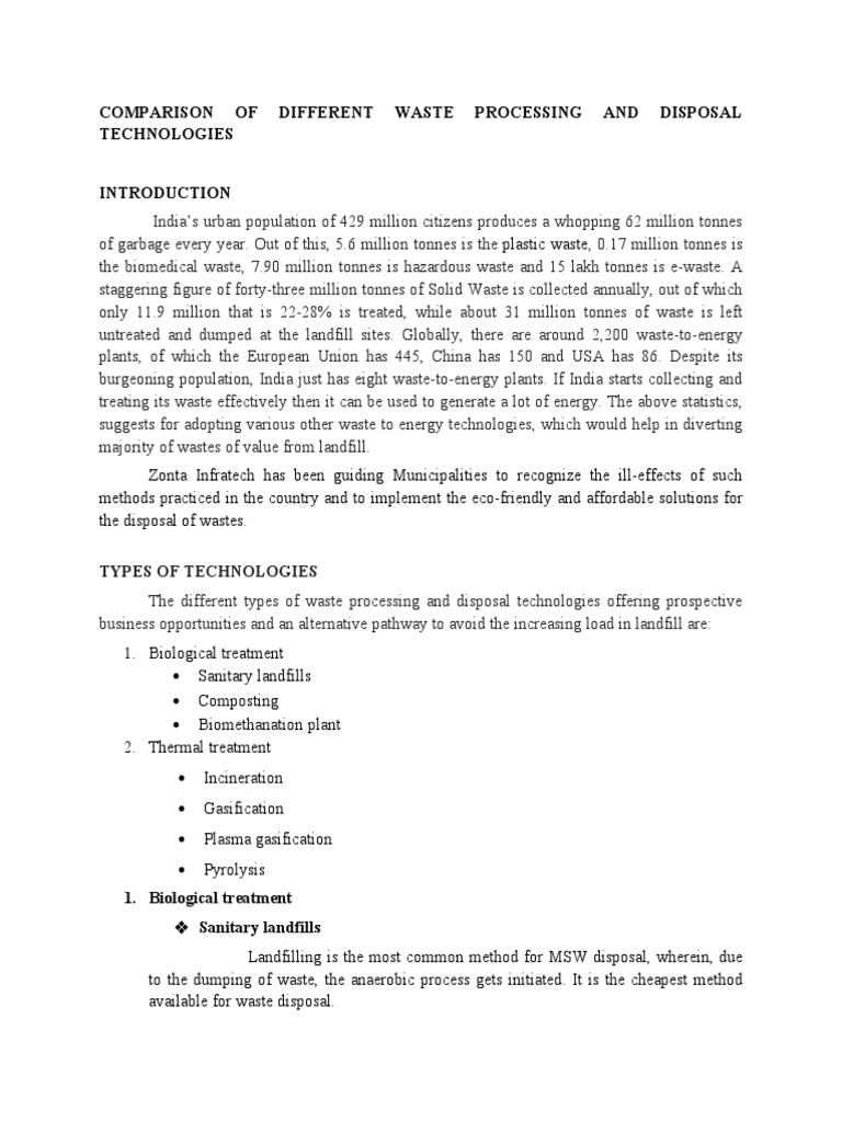 Comparison of Different Waste To Energy Technologies PDF