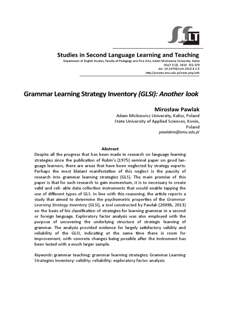 Validating Grammar Learning Strategies | PDF | Psychometrics | Validity ...
