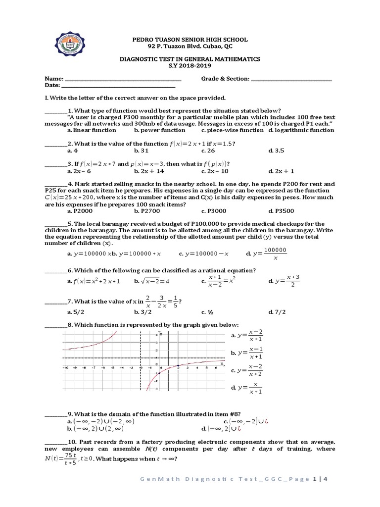General Mathematics Diagnostic Test | PDF | Stocks | Bonds (Finance)