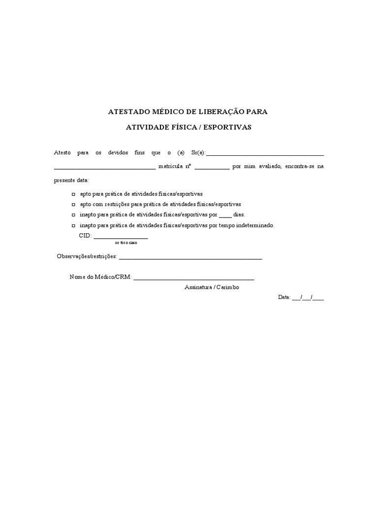 Atestado Médico para Atividade Física | PDF | Finanças e Administração ...