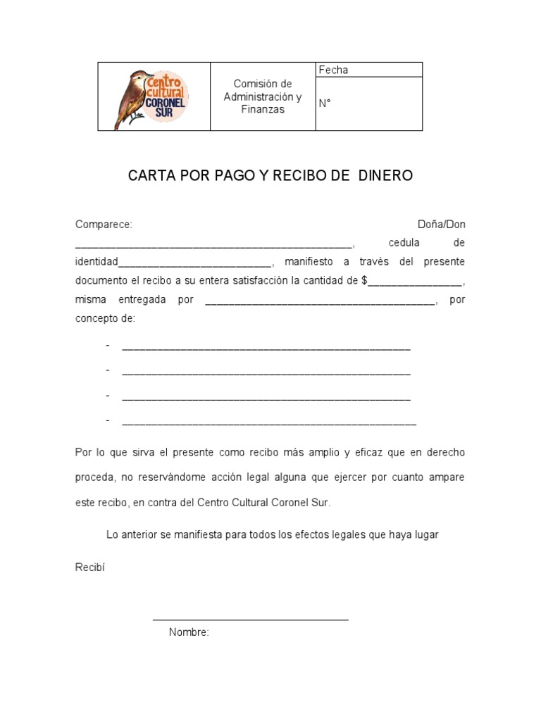 Recibo De Pago Word Carta Recibo y Pago | PDF