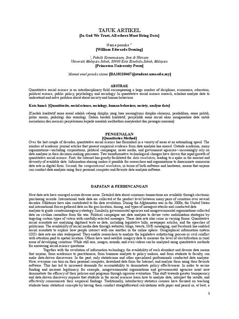 Tajuk Artikel: (In God We Trust, All Others Must Bring Data) | PDF ...