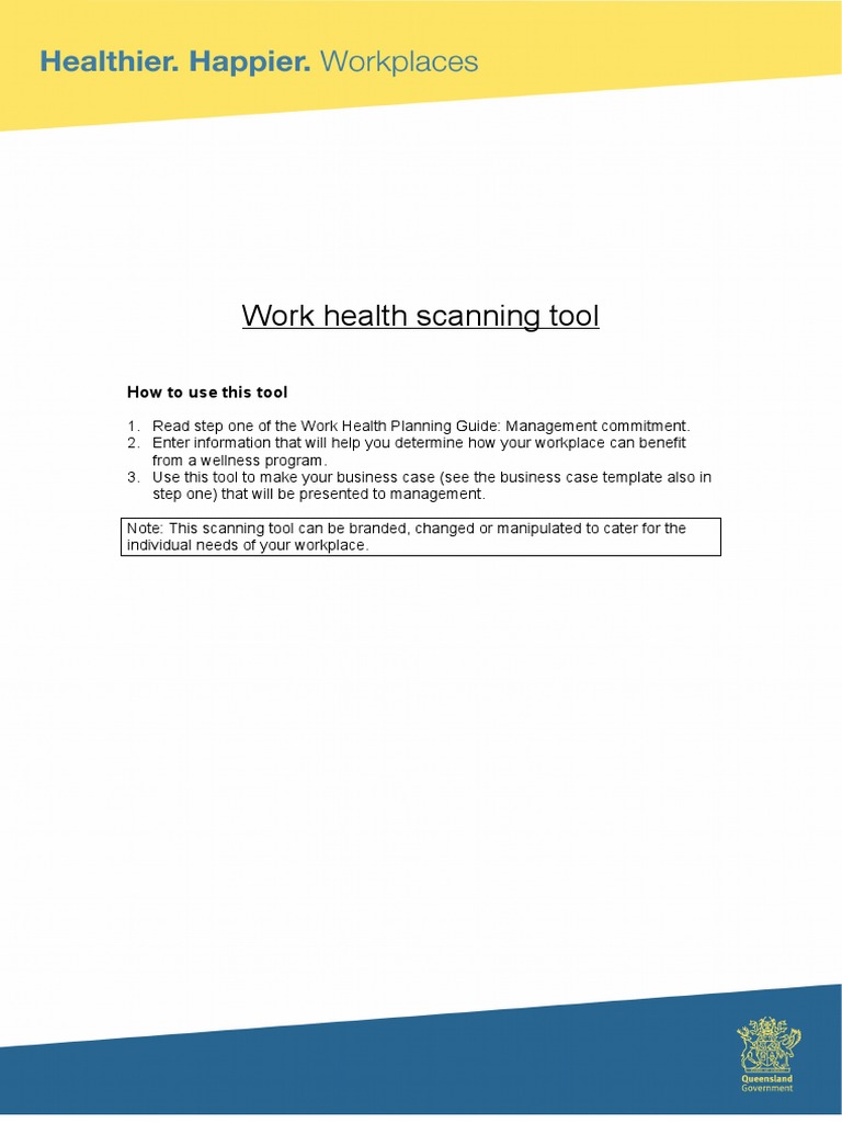 Work Health Scanning Tool: How To Use This Tool | PDF | Work–Life ...