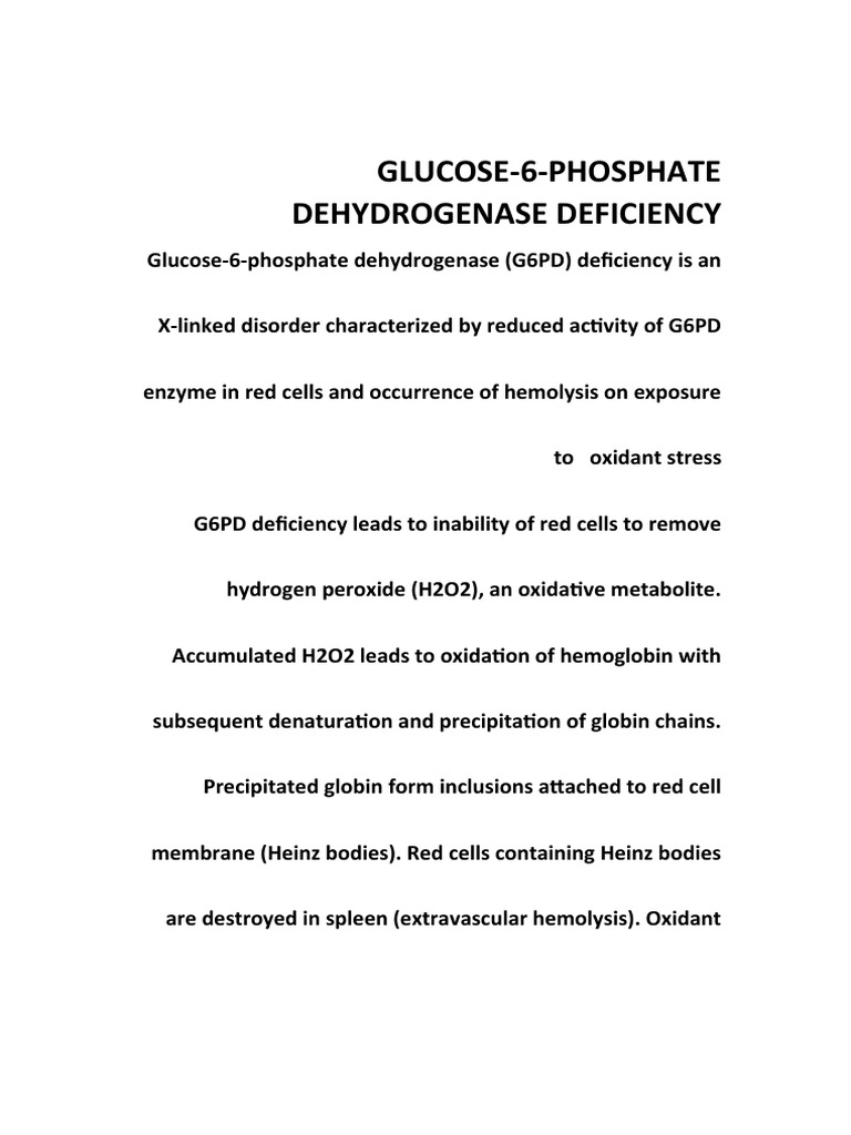 Glucose-6-Phosphate Dehydrogenase Deficiency | PDF | Hematology | Blood