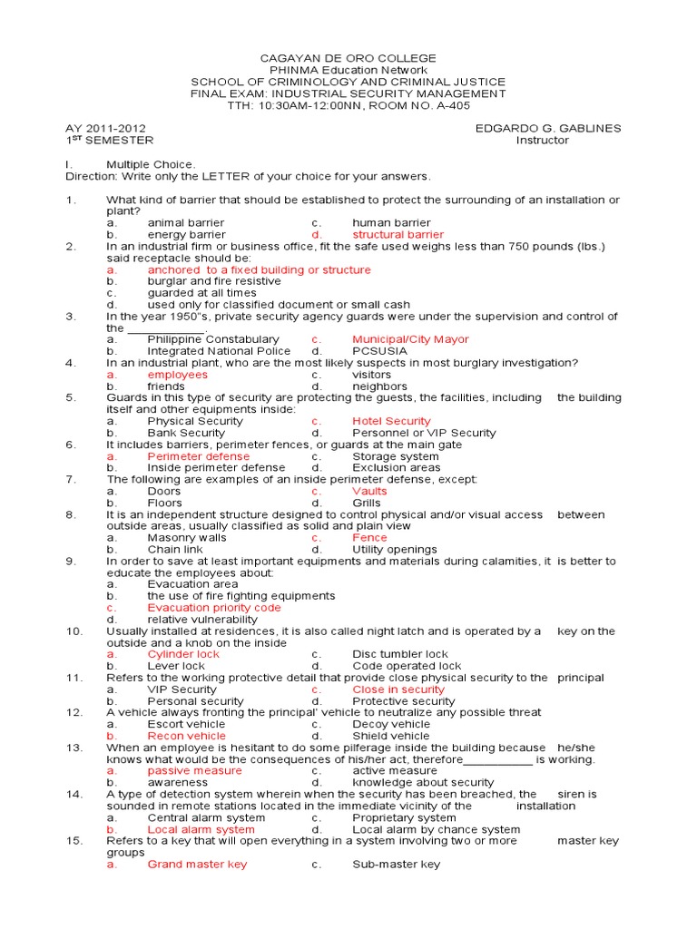 Industrial Security Managemen1 PDF Security Guard Physical Security