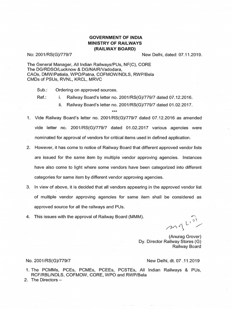 Railway Board Circular PDF