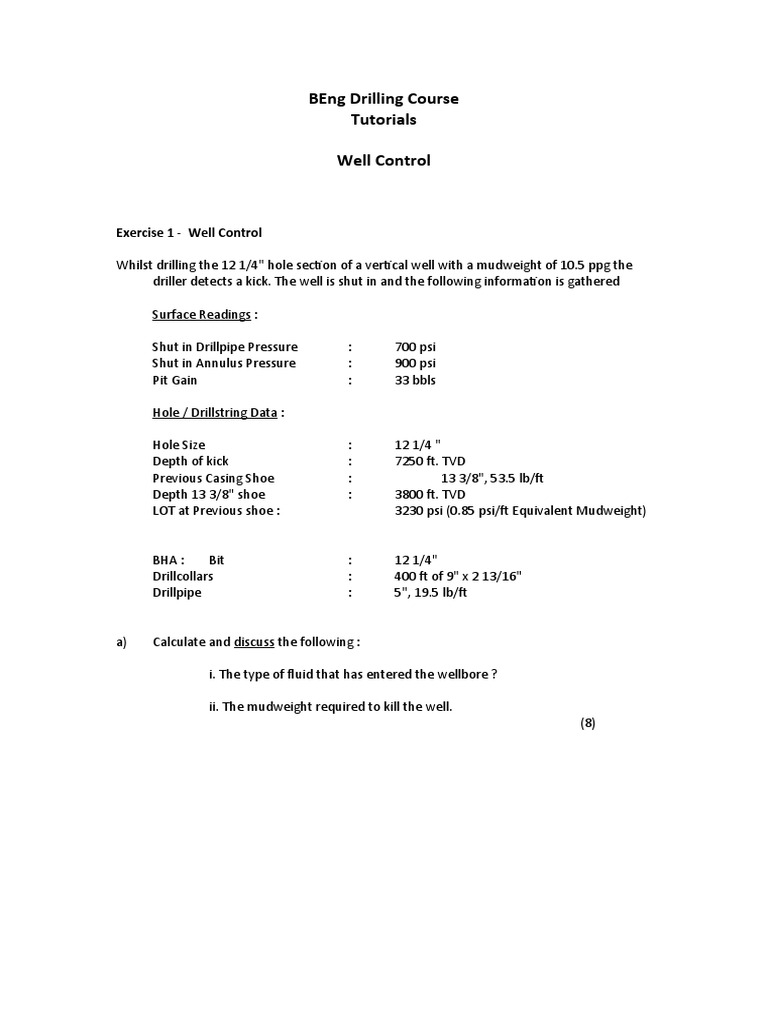 Well Control Drilling Exercise Guide | PDF