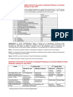 Number of Posts and Eligibility Criteria For The Posts of Assistant Professor On Contract Basis For Even Semester January To June, 2015