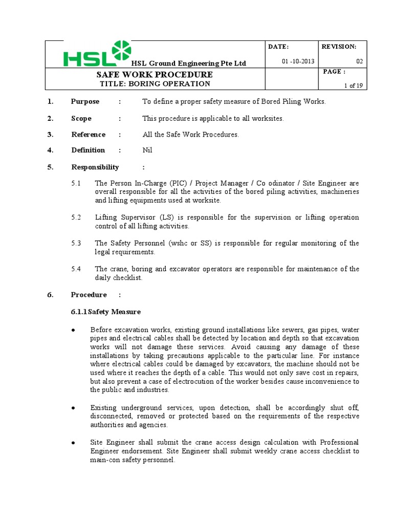 Safe Work Procedure PDF Crane (Machine) Borehole