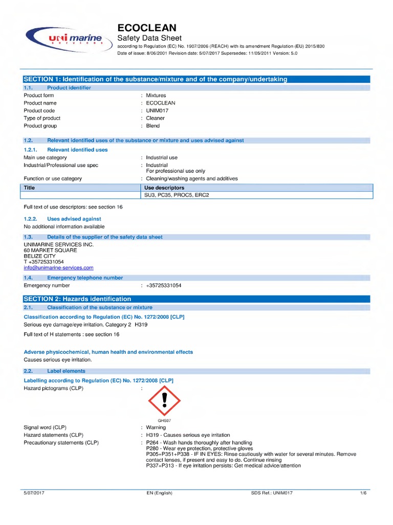 4.3 ECOCLEAN MSDS - C PDF | PDF