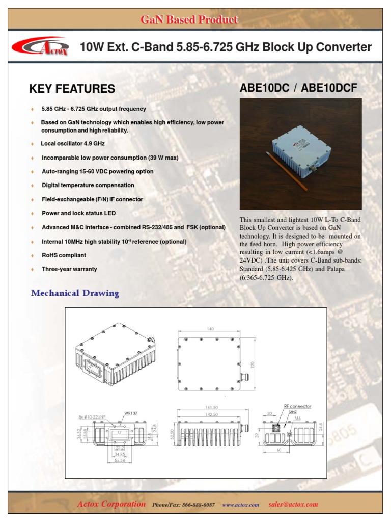 10W Ext. CBand 5.856.725 GHZ Block Up Converter Key Features PDF