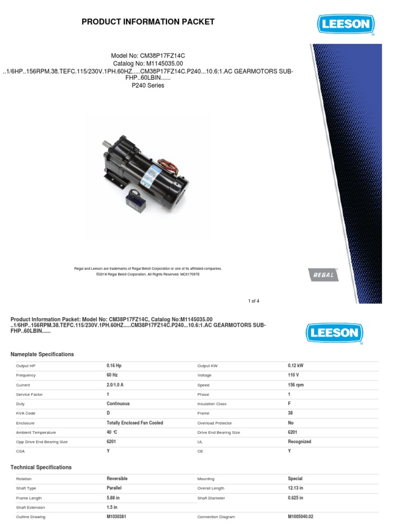 Motor Leeson Etiquetado | PDF | Electric Motor | Alternating Current