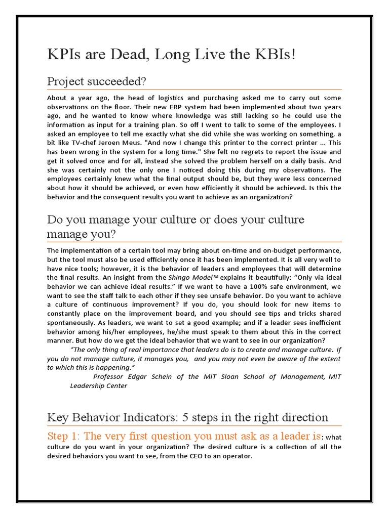 KPIs Are Dead, Long Live The KBIs! | PDF | Performance Indicator | Behavior