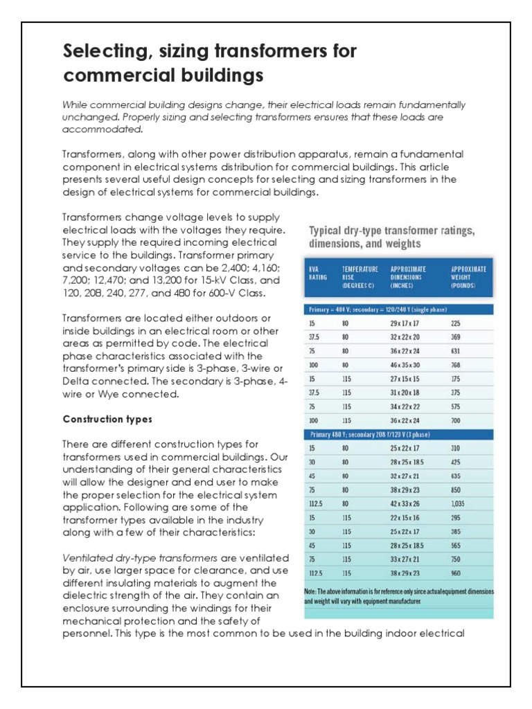 Sizing Transformers for Commercial Buildings | PDF | Transformer ...
