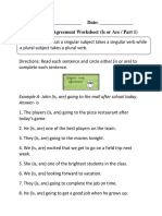 Name: - Date: - Subject-Verb Agreement Worksheet (Is or Are / Part 1)